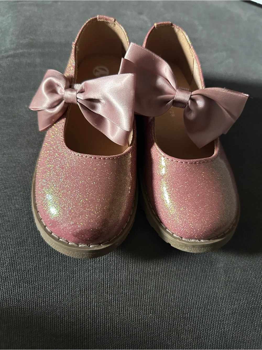 Girls Glitter Bow Mary Jane Dress Shoes - Pink
